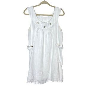 Match Point Linen Dress Medium White Tunic Mini Sleeveless Scoop Neck A-Line